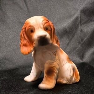 Vintage Spaniel Dog Puppy Figurine Ceramic Brown White 4.5" Excellent Realistic